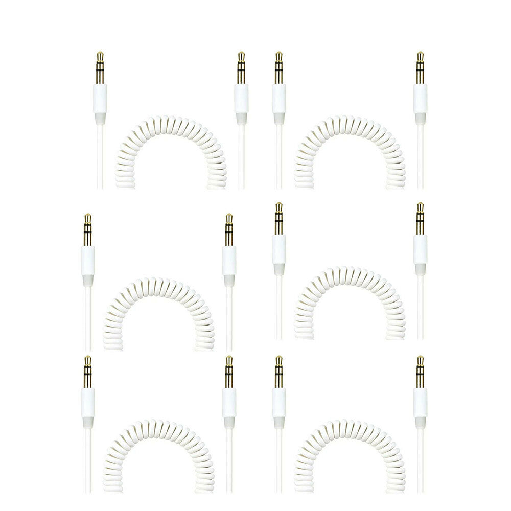Crest 1.5m Coiled 3.5mm to 3.5mm AUX Male Audio Cable for Speakers/Car White (6 Pack)