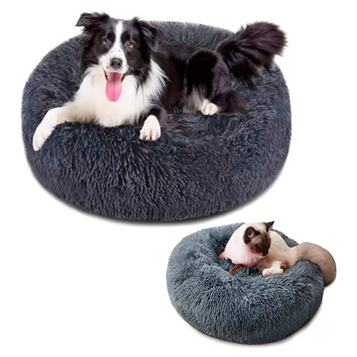 Royale M 60cm Donut Cuddler Round Pet Bed Dog/Puppy/Cat Soft Nest Warm Dark Grey — image 2