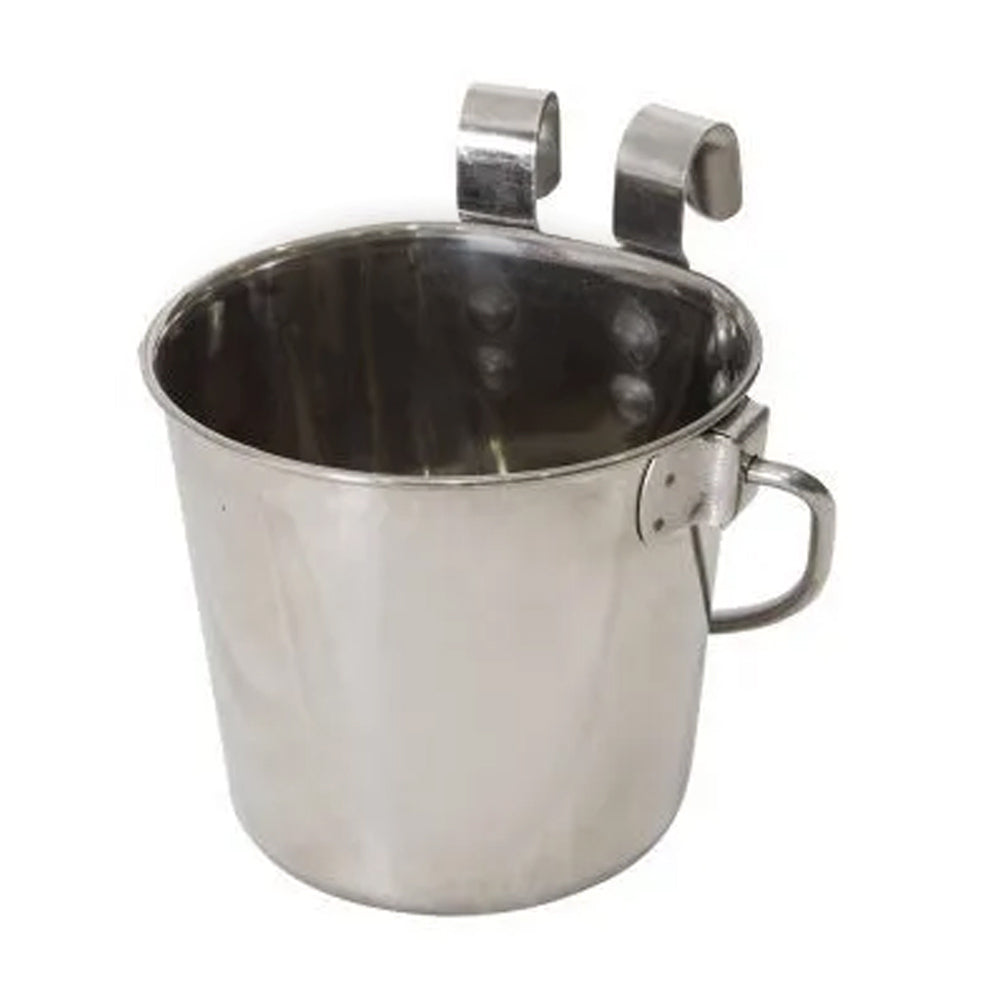Unbranded Flat Back Stainless Steel Hook Pet Drinking Bowl Hang Feeding Bucket w/Handle — 2l