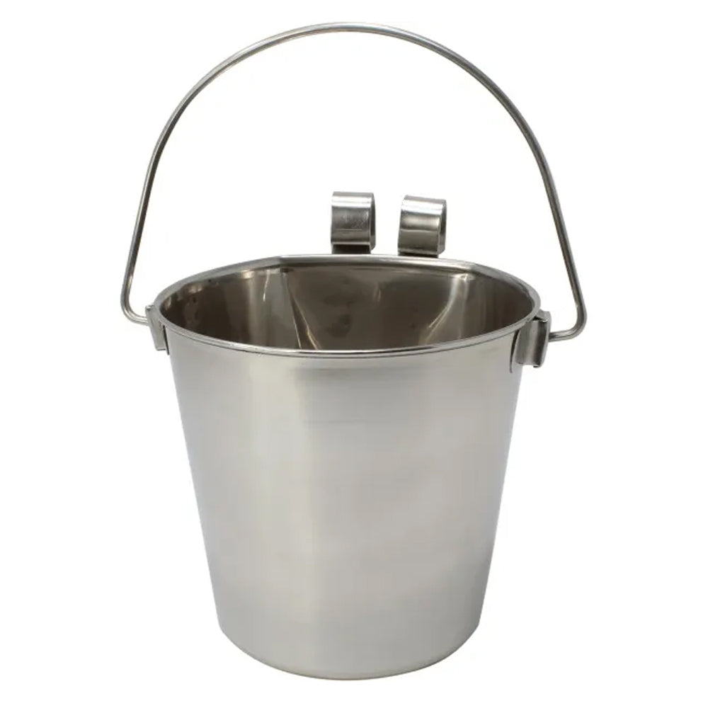 Unbranded Flat Back Stainless Steel Hook Pet Drinking Bowl Hang Feeding Bucket w/Handle — 4l