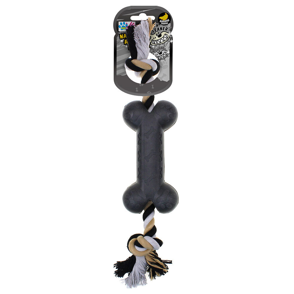 Paw Play 37cm Rubber/Rope Banana Scented Bone Pet/Dog/Cat Play/Chew Toy Black — image 2