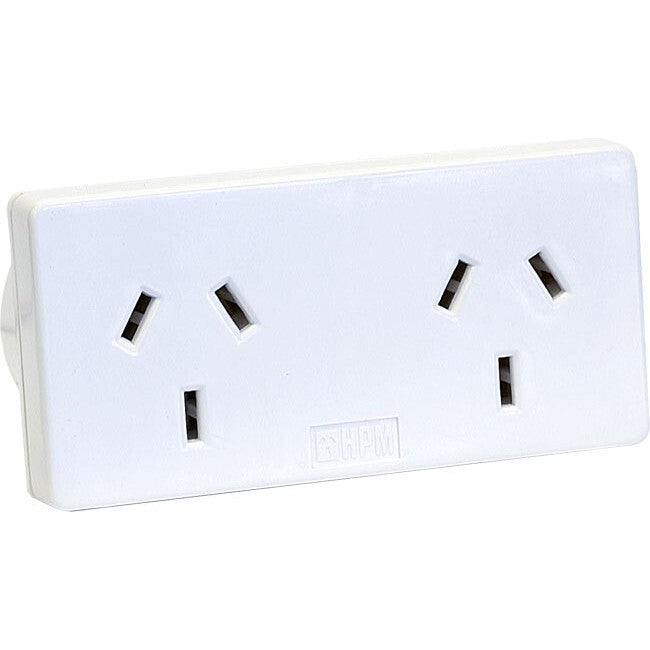 HPM Slim Right 10A Mains Power Slimline Twin/Double Powerpoint Adaptor White (2 Pack) — image 2