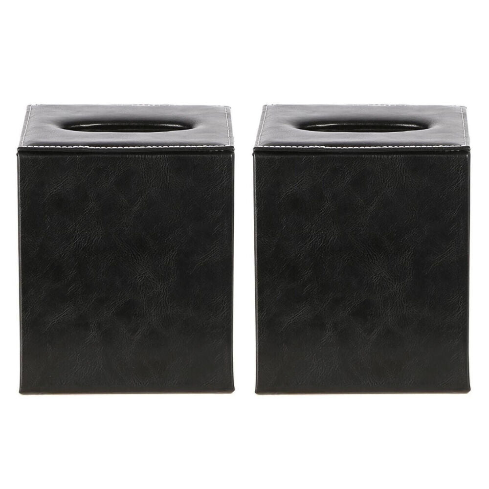 Belle Genieve Leather Square Tissue Box 13.5x15.5cm - Black (2 Pack)