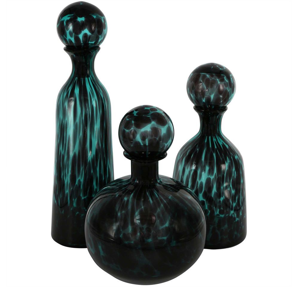 Belle Jasper Glass Bottle Round 28.5cm Decorative Accent Home Decor Verdigris — image 3