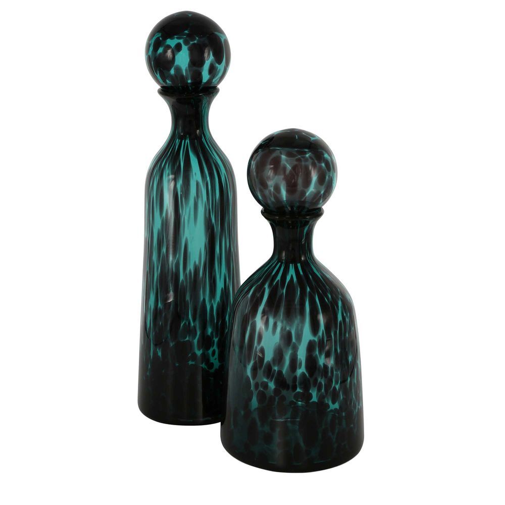 Belle Jasper Glass Bottle Short 33.5cm Decorative Accent Home Decor Verdigris — image 3