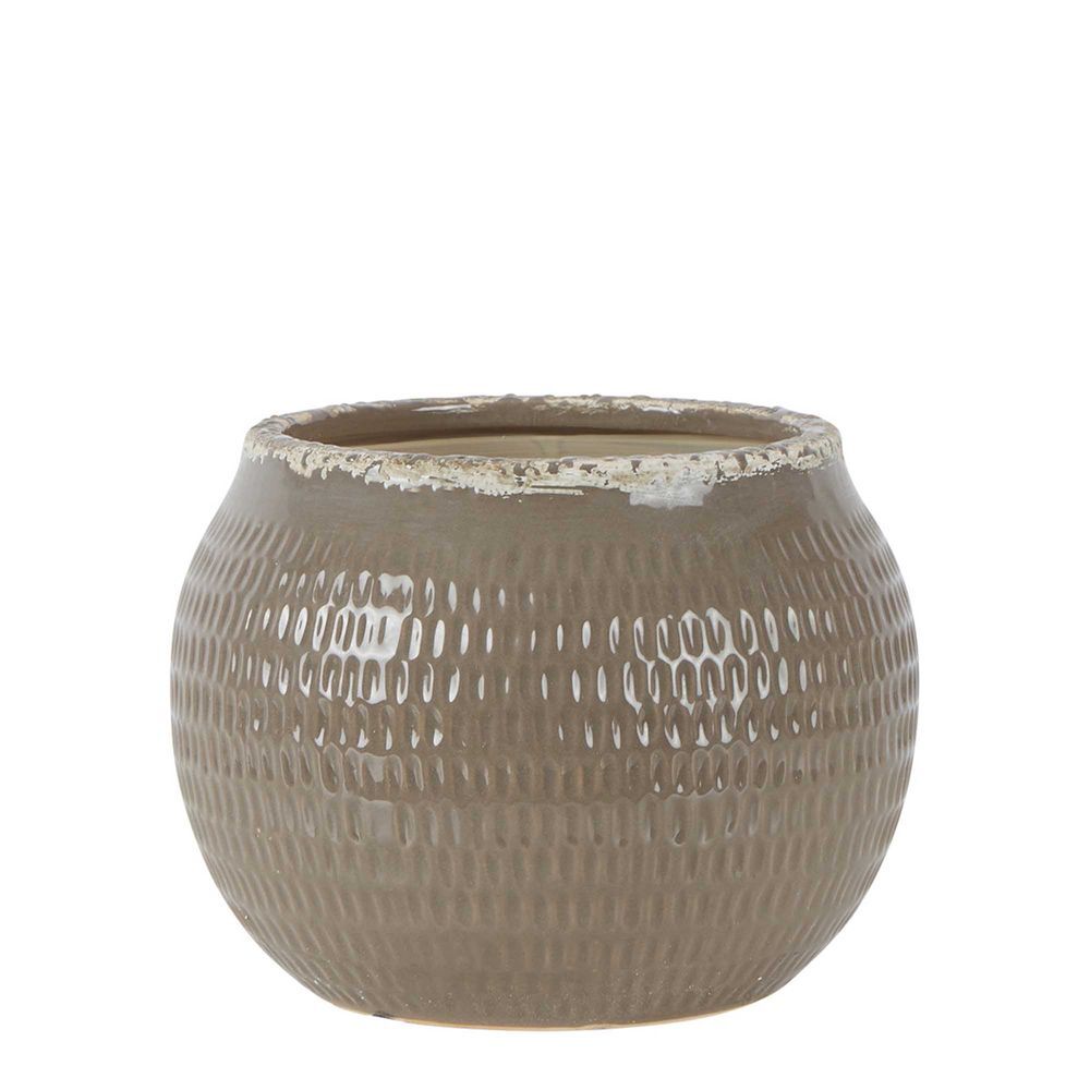 Belle Montreal Distressed Ceramic Pot Planter 23.5cm Plant Container Decor Taupe — image 2