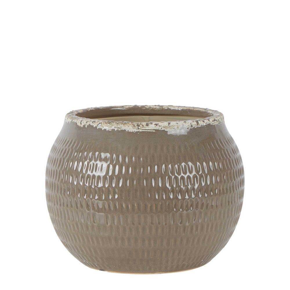 Belle Montreal Distressed Ceramic Pot Planter 23.5cm Plant Container Decor Taupe