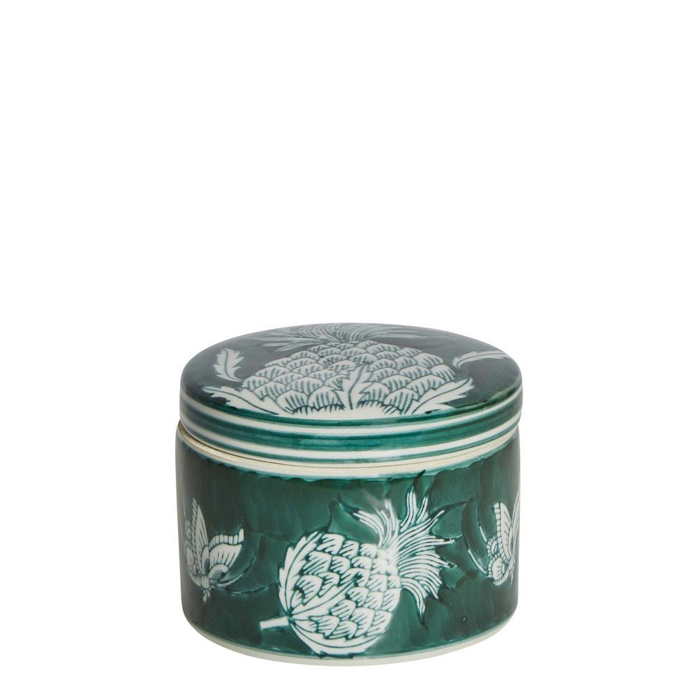Belle Thistle Porcelain Jar w/ Lid Storage Home Table Decor Small 12x9cm Green