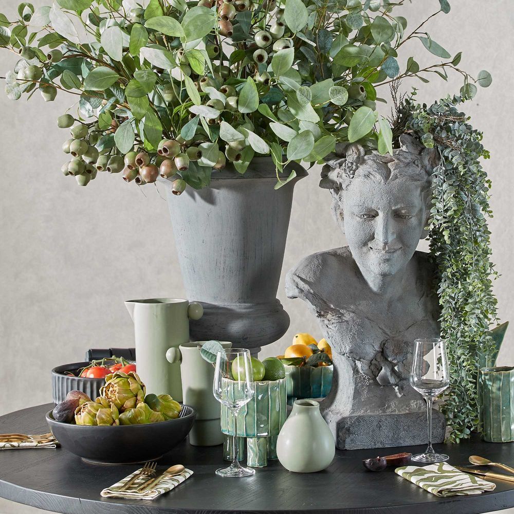 Belle Freyja Stoneware Jug Flower Vase Decor Small 21cm Tabletop Accent Green — image 4
