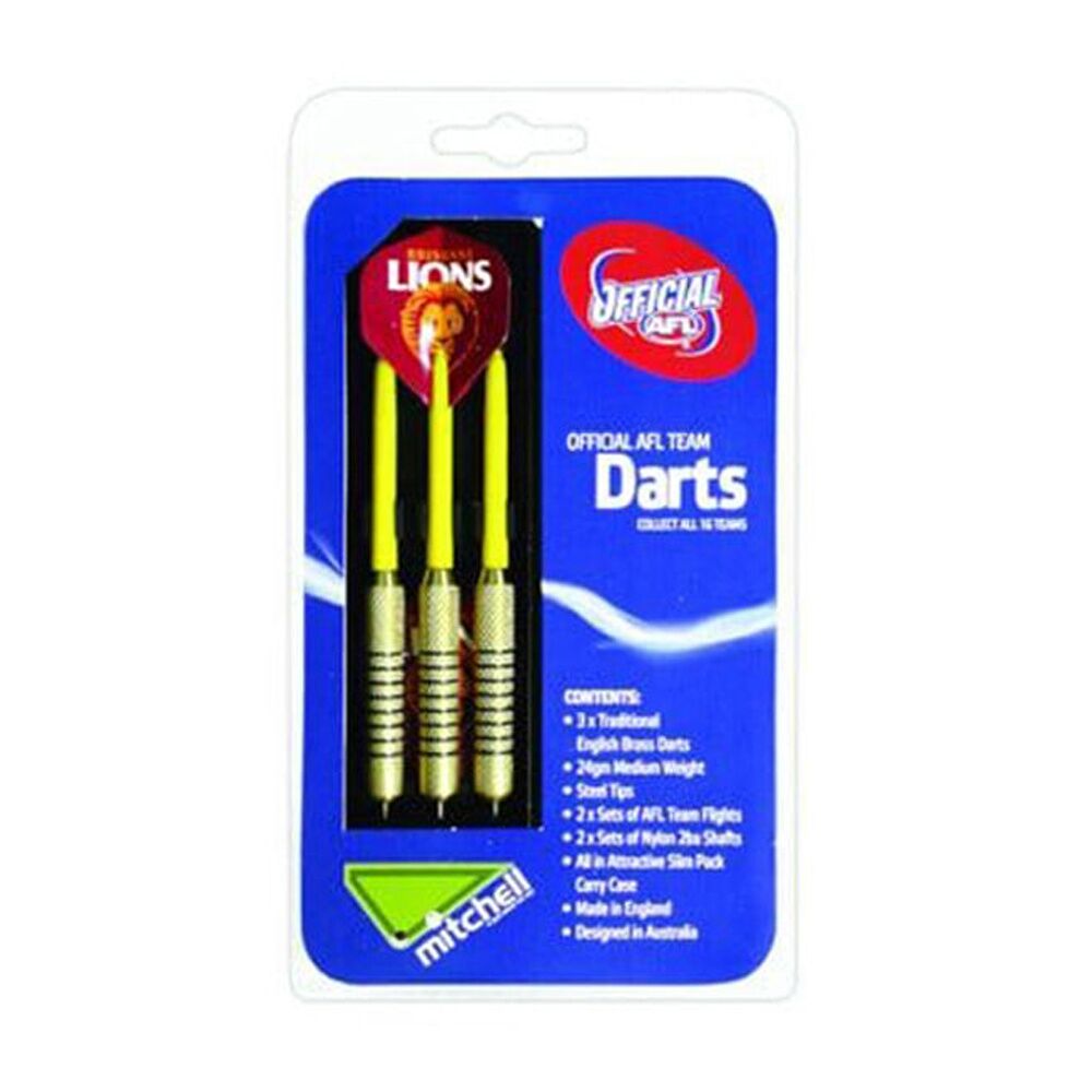Afl Brass Darts Brisbane Western Team Dessign Flights & Shafts In Case (3 Pieces)
