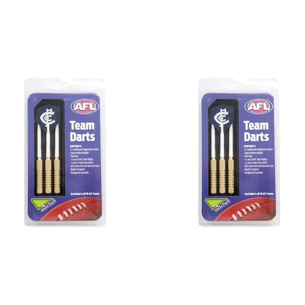 Afl 3pc AFL Brass Darts Carlton Blues Team Design Flights & Shafts In Case (2 Pack)