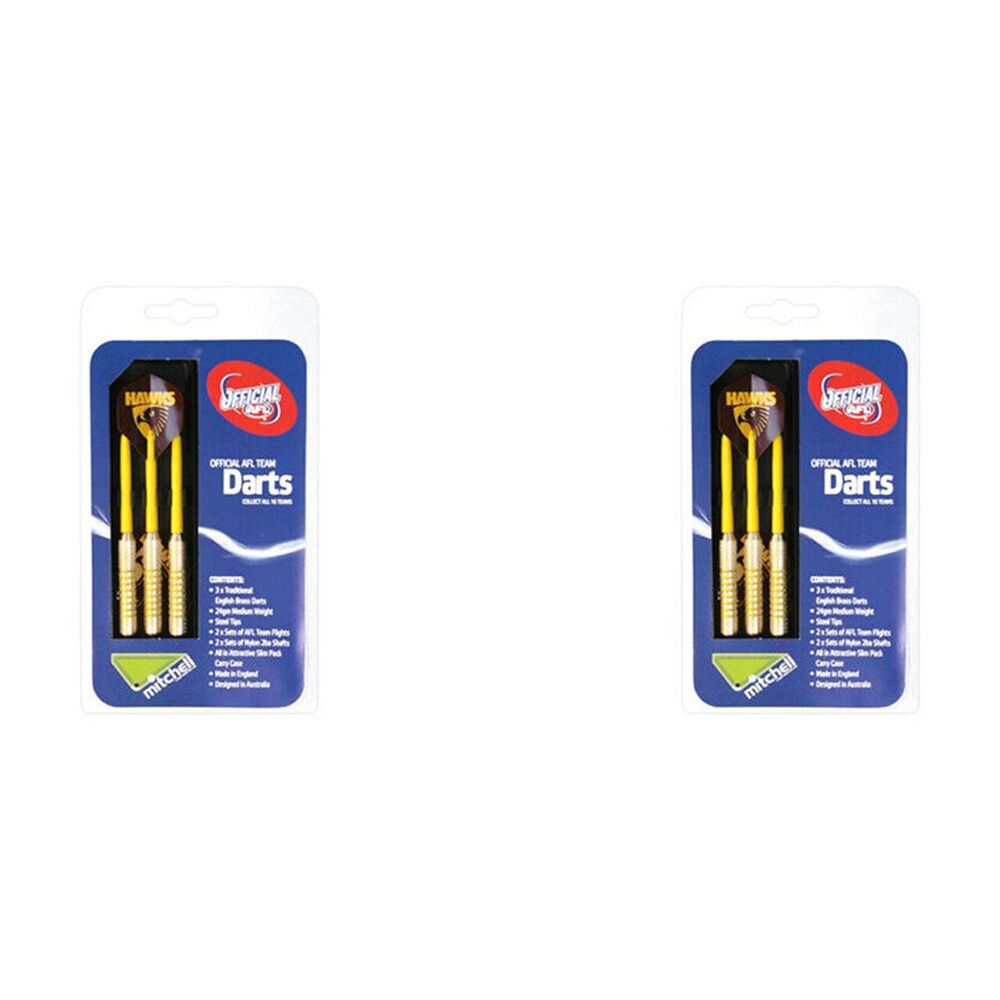 Afl 3pc AFL Brass Darts Hawthorn Hawks Team Design Flights & Shafts In Case (2 Pack)