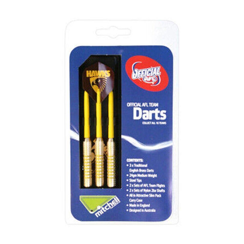 Afl 3pc AFL Brass Darts Hawthorn Hawks Team Design Flights & Shafts In Case (2 Pack) — image 2