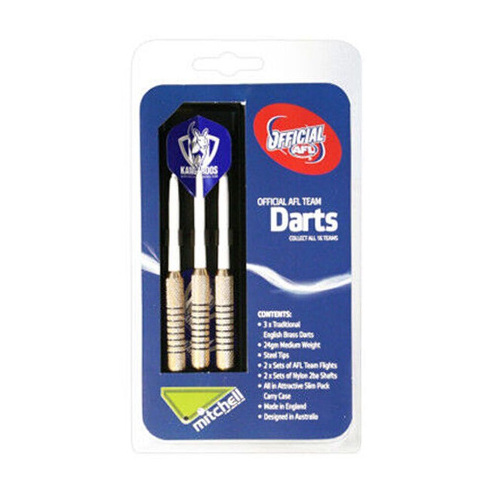 Afl Brass Darts Roos North Melbourne Team Flights & Shafts In Case (3 Pieces)