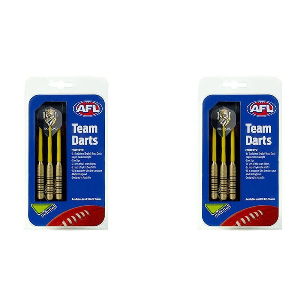 Afl 3pc AFL Brass Darts Richmond Tigers Team Design Flights & Shafts In Case (2 Pack)