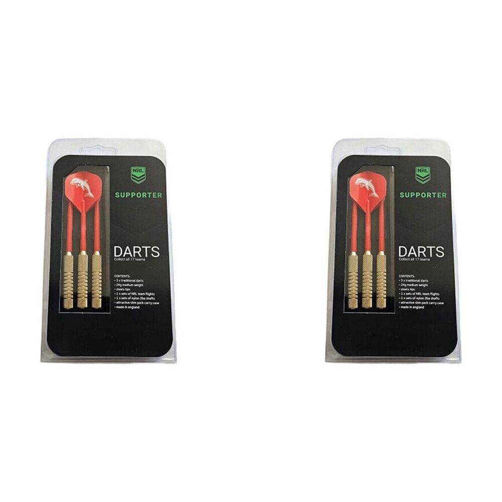 NRL 3pc NRL Darts Dolphins Team Design 24 Gram Flights & Shafts Case Included (2 Pack)