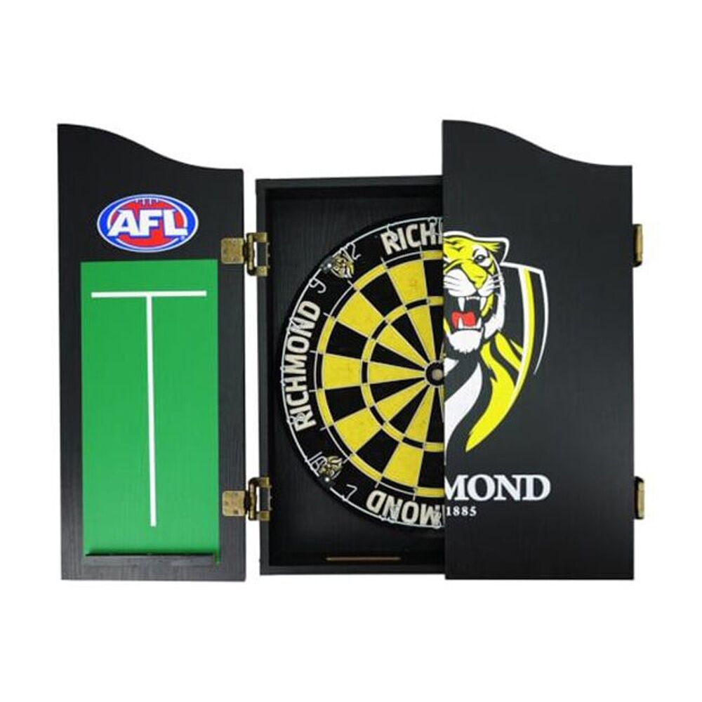 Afl Dartboard and Cabinet Set Black Finish Richmond Tigers Team Design