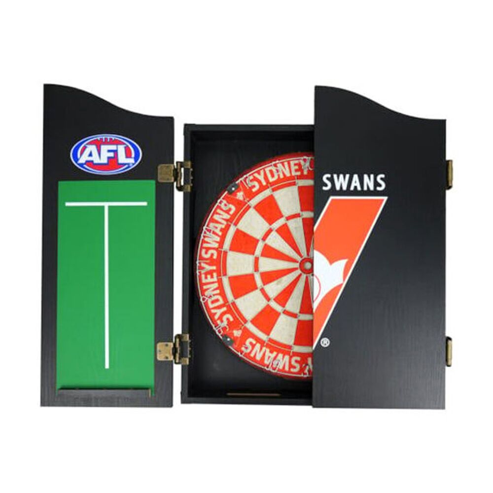 Afl Dartboard and Cabinet Set Black Finish Sydney Swans Team Design