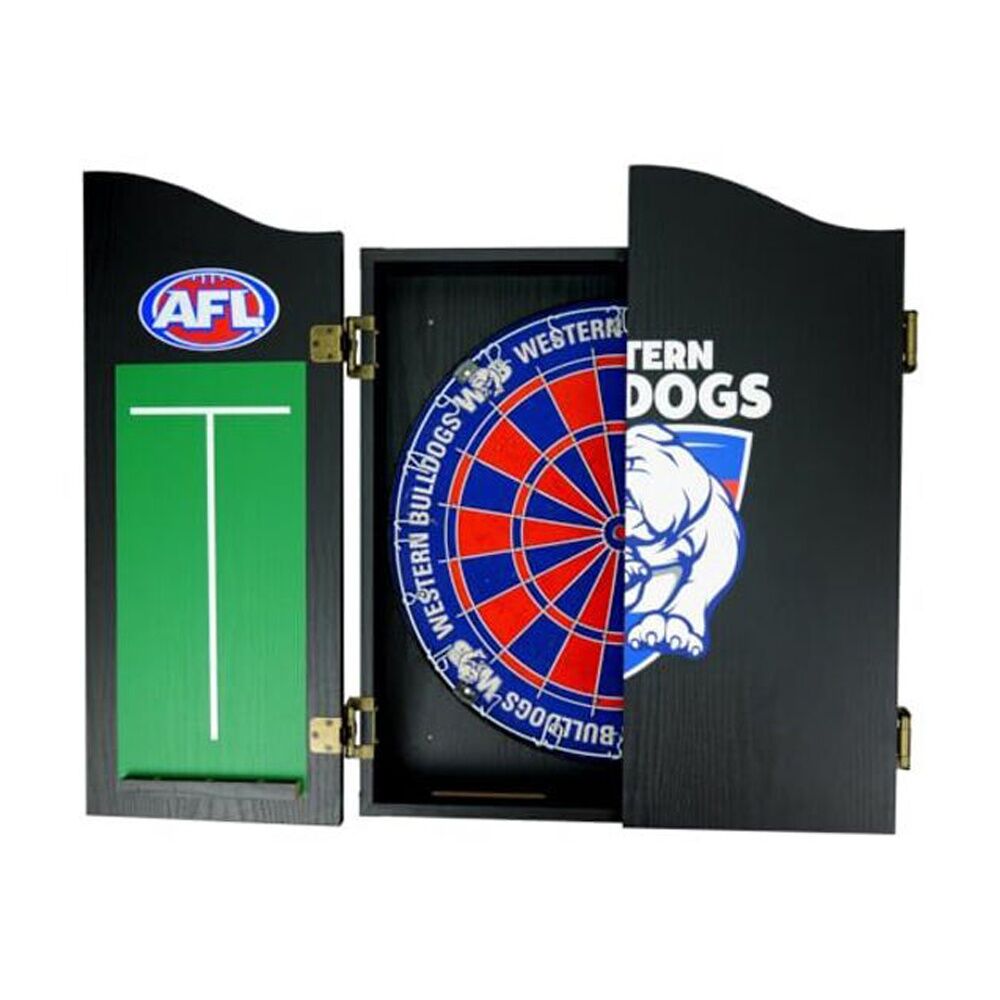 Afl Dartboard and Cabinet Set Black Finish Western Bulldogs Team Design