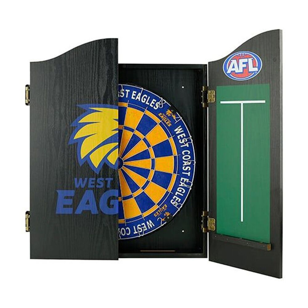 Afl Dartboard and Cabinet Set Black Finish West Coast Eagles Team Design