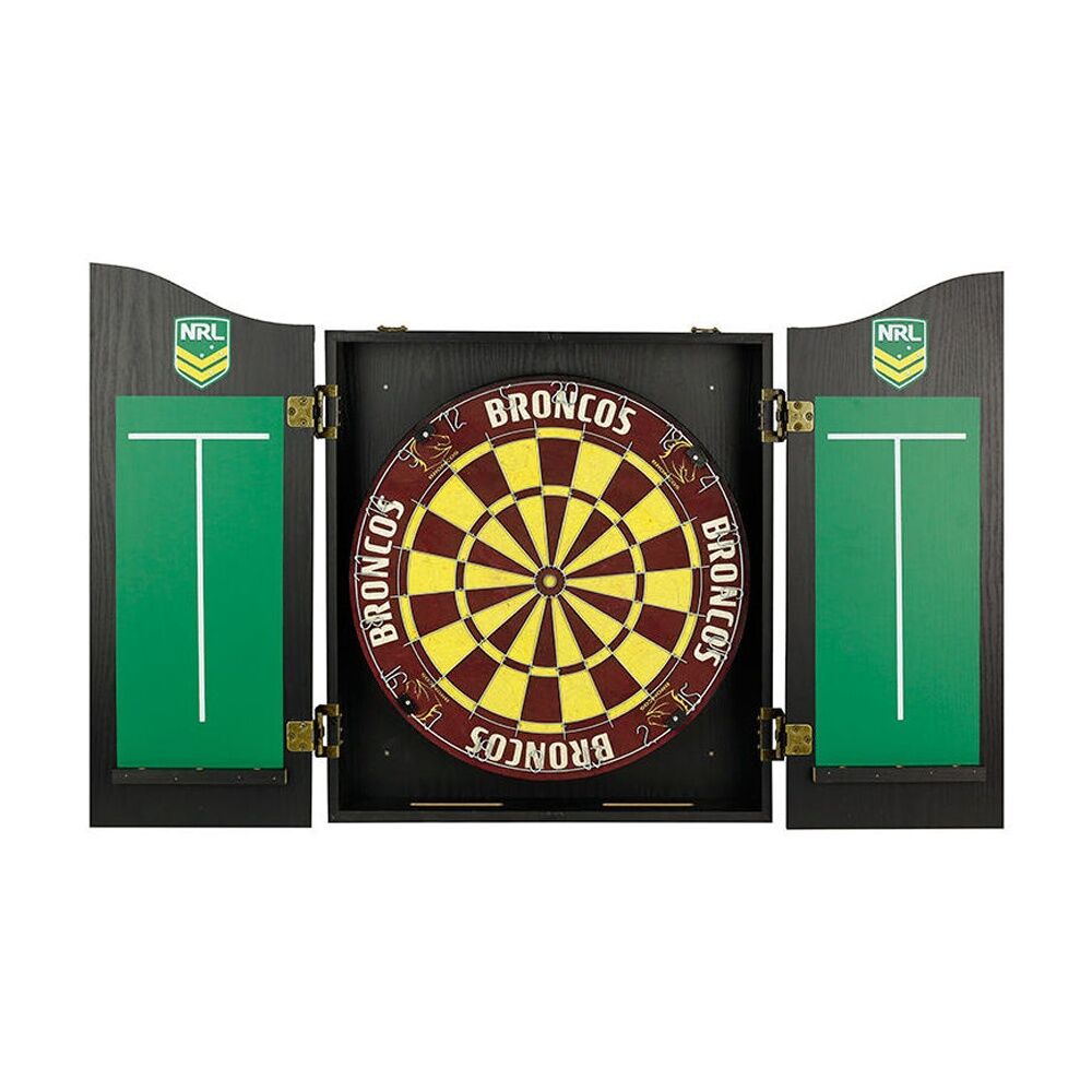 NRL Dartboard and Cabinet Set Black Finish Brisbane Broncos Team Design — image 2