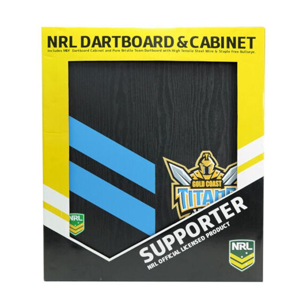 NRL Dartboard and Cabinet Set Black Finish Gold Coast Titans Team Design — image 2
