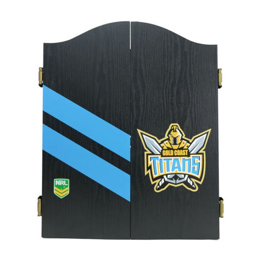 NRL Dartboard and Cabinet Set Black Finish Gold Coast Titans Team Design — image 3