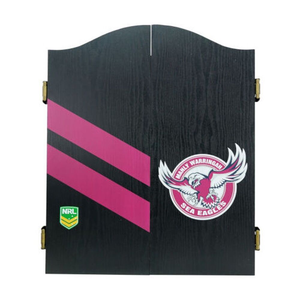 NRL Dartboard and Cabinet Set Black Finish Manly Sea Eagles Team Design — image 3
