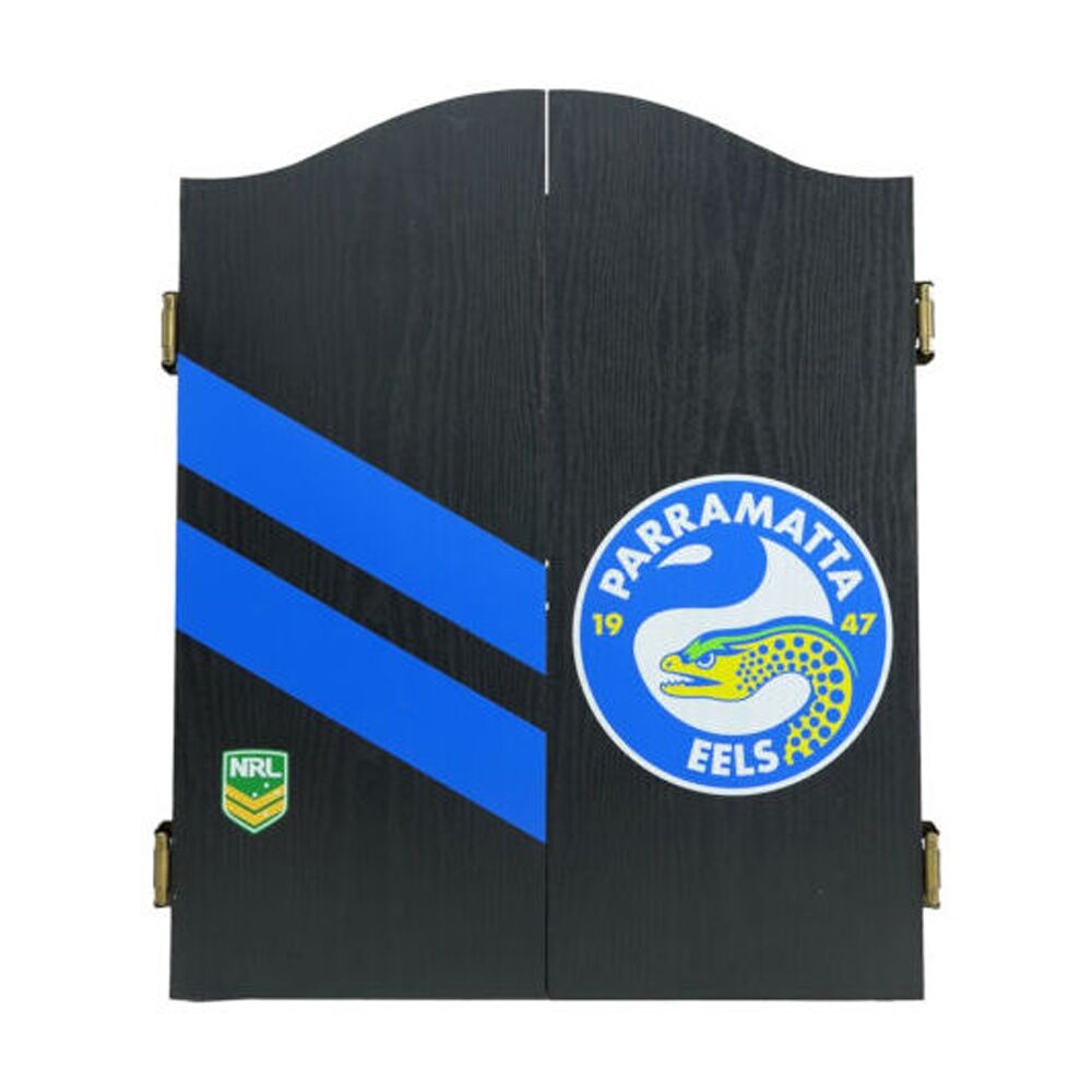 NRL Dartboard and Cabinet Set Black Finish Paramatta Eeels Team Design — image 3