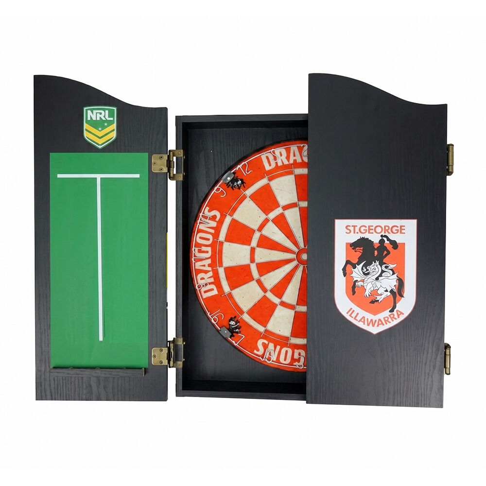 NRL Dartboard and Cabinet Black Finish St George Dragons Team Design
