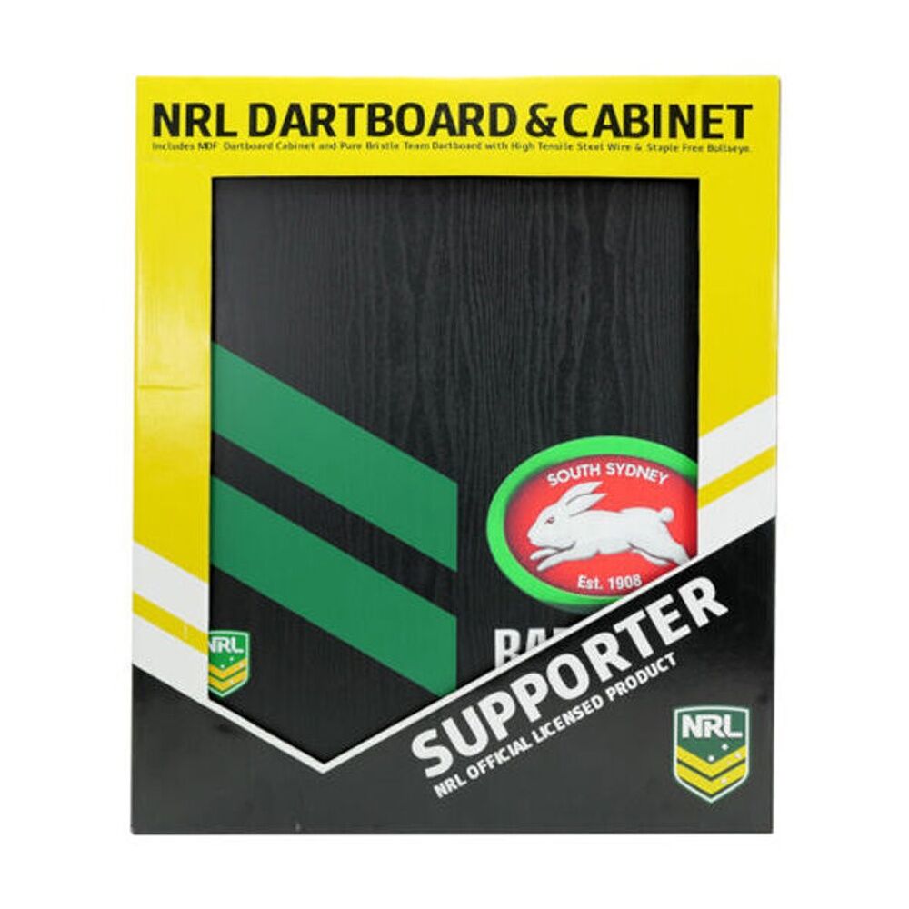NRL Dartboard and Cabinet Set Black Finish South Sydney Rabbitohs Team Design — image 2