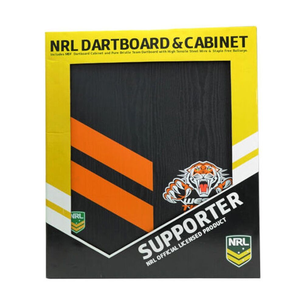 NRL Dartboard and Cabinet Set Black Finish West Tigers Team Design — image 2