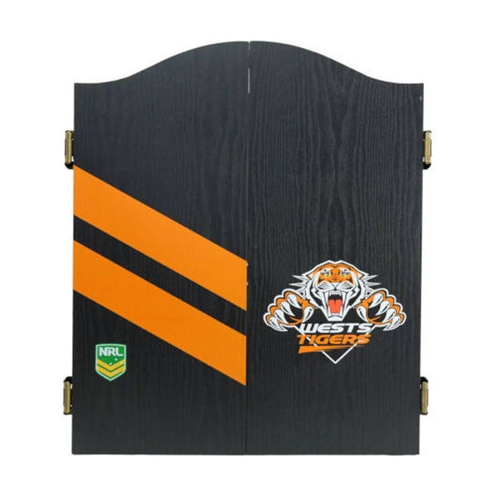 NRL Dartboard and Cabinet Set Black Finish West Tigers Team Design — image 3