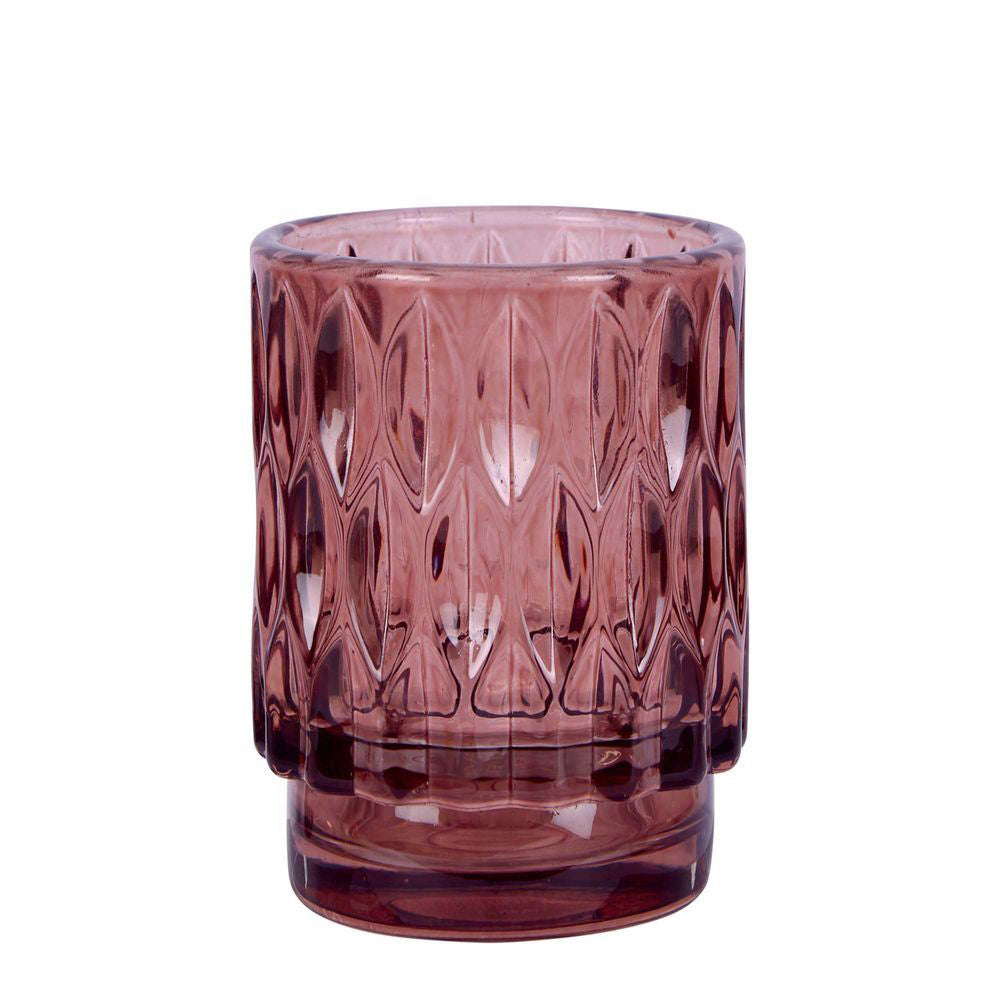 Belle Ashi Glass Tealight Holder Large 13cm - Mulberry