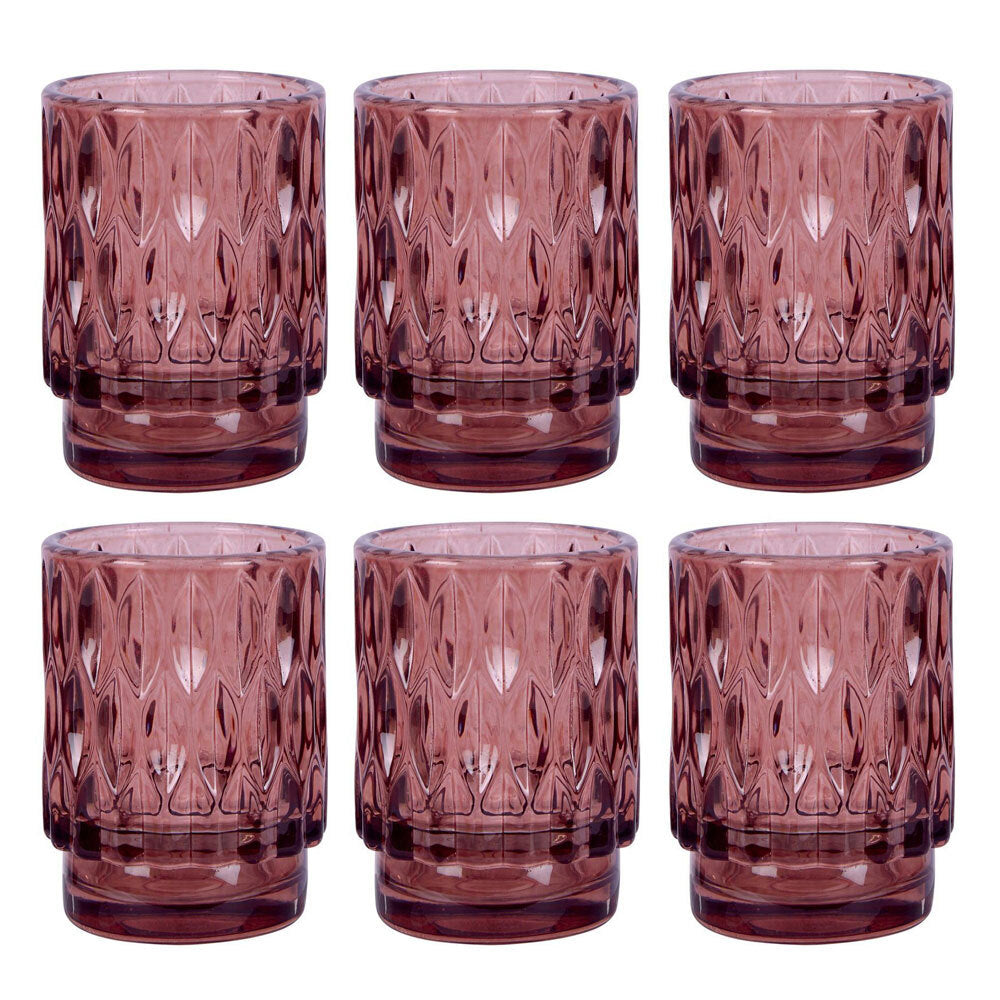 Belle Ashi Glass Tealight Holder Large 13cm - Mulberry (6 Pack)