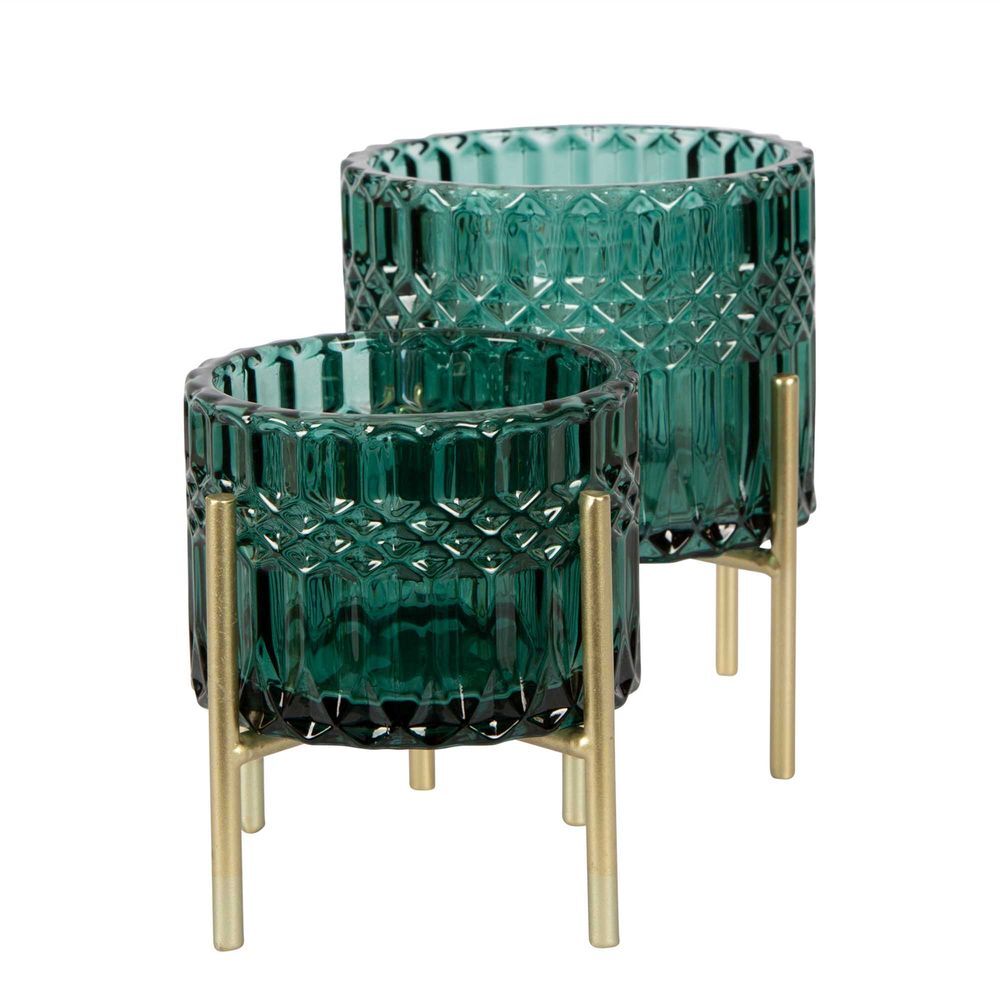 Belle Demi Glass/Iron Tealight Candle Holder Storage Decor Large 13cm Emerald