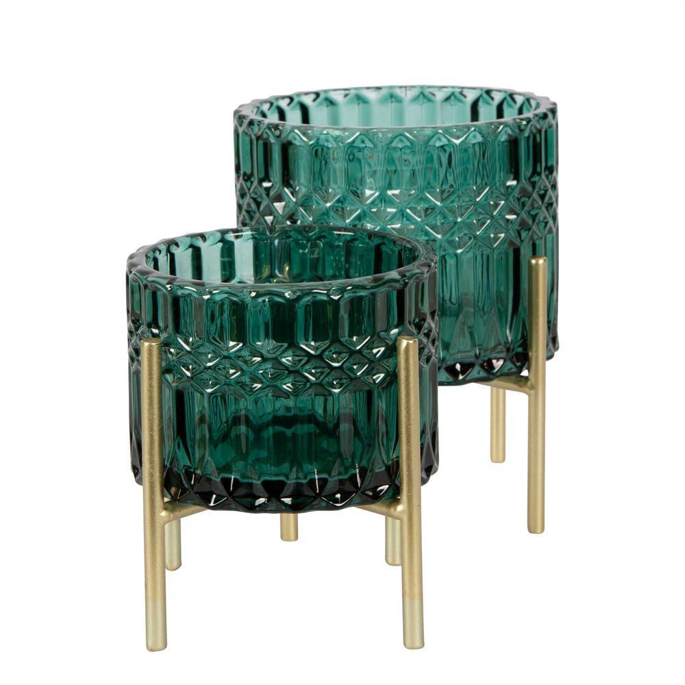 Belle Demi Glass/Iron Tealight Holder Large 13cm - Emerald (2 Pack) — image 3