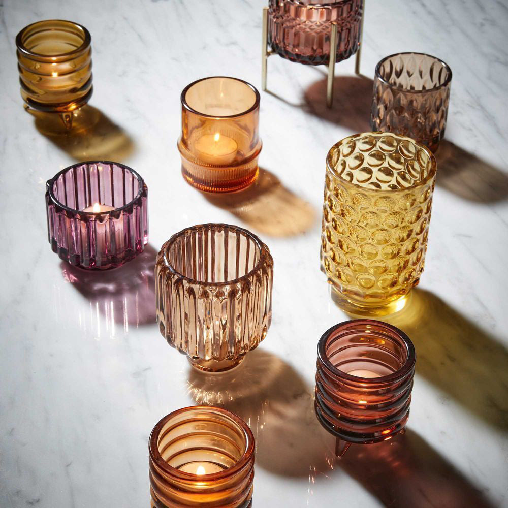 Belle Ripple Glass Tealight Holder Small 8cm - Mulberry (6 Pack) — image 3