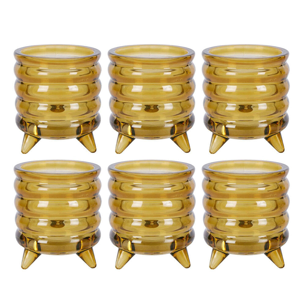 Belle Ripple Glass Tealight Candle Holder Storage Display Small 8cm Sienna (6 Pack)