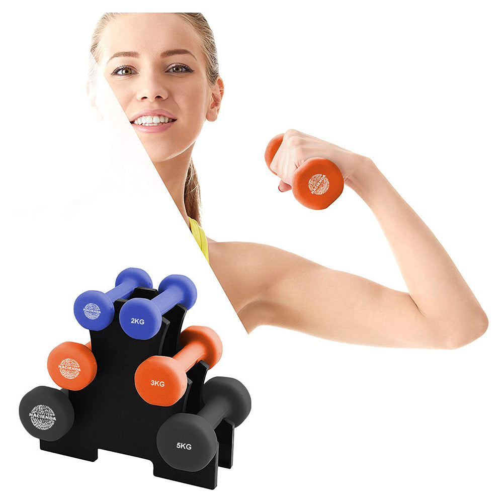 Hacienda 2/3/5kg Weighted Dumbbell Set Gym Fitness Workout Exercise w/Rack (7 Pieces) — image 2