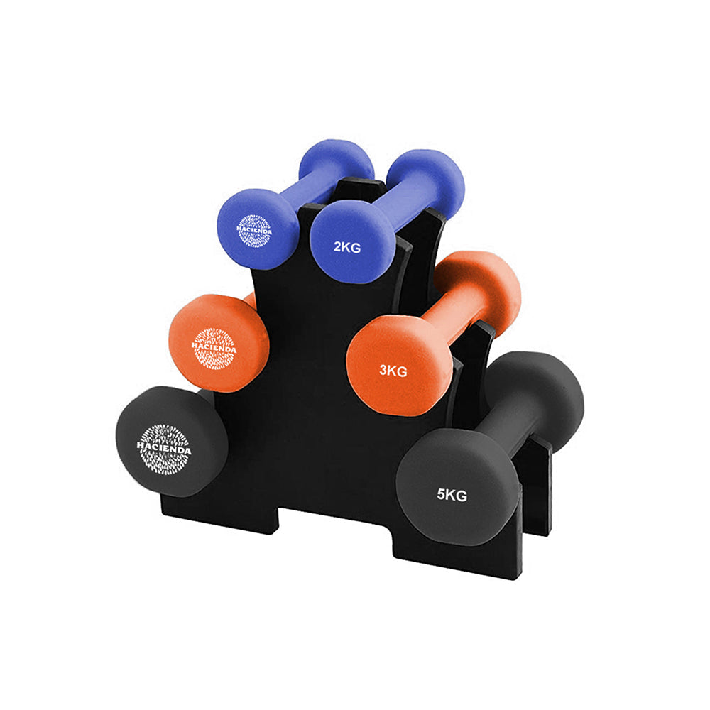 Hacienda 2/3/5kg Weighted Dumbbell Set Gym Fitness Workout Exercise w/Rack (7 Pieces)