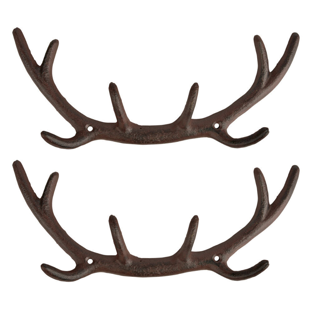 Esschert Design Cast Iron Antler Wall Hook Small Home Decor 29cm Brown (2 Pack)