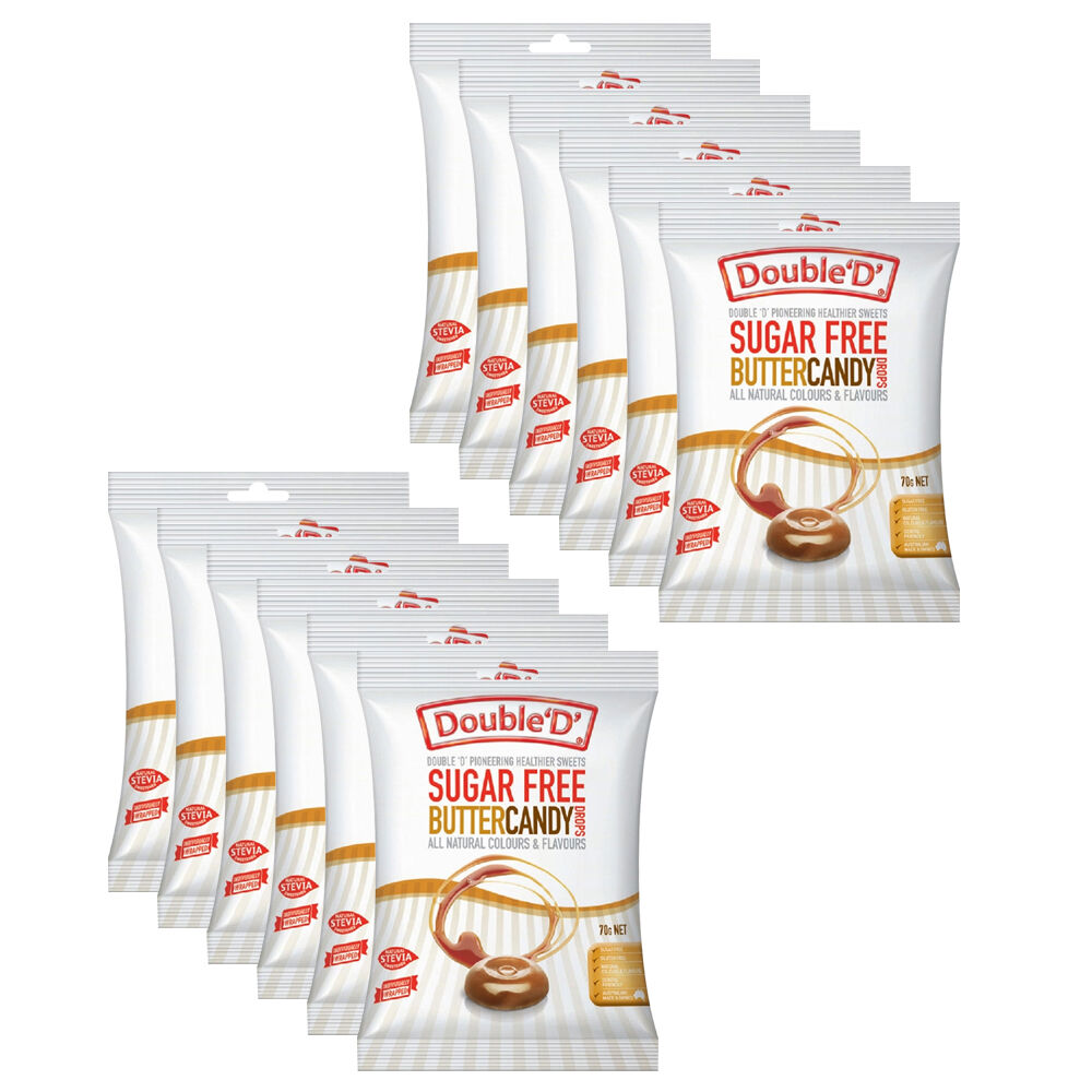 Double 'D' Sugarfree Butter Lollies Candy Drops 70g Sweet Confectionary (12 Pack)