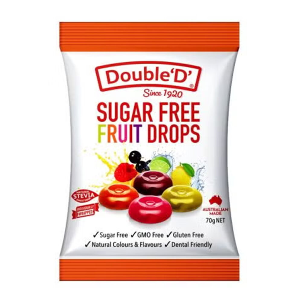 Double 'D' Sweet Confectionary Sugarfree Fruit Drops Lollies Candy 70g