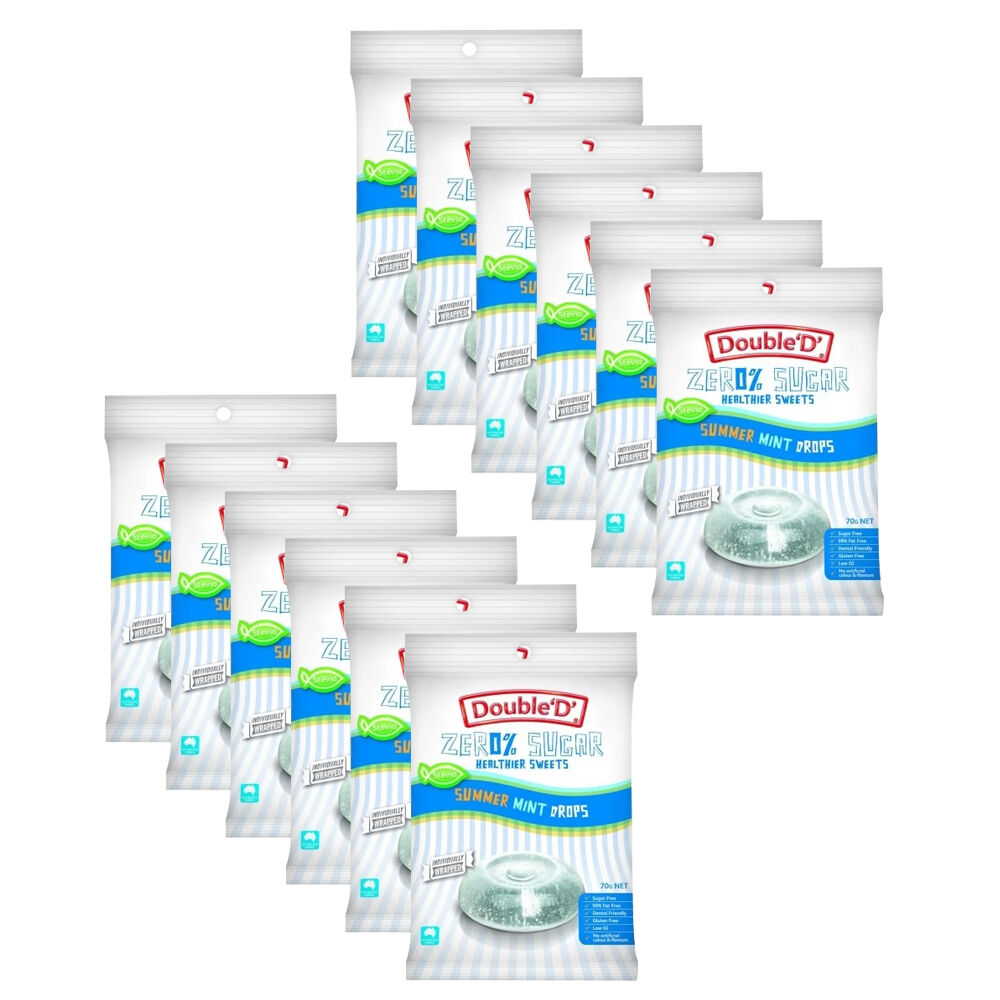 Double 'D' Sugarfree Summer Mint Drops Lollies Candy 70g Sweet (12 Pack)