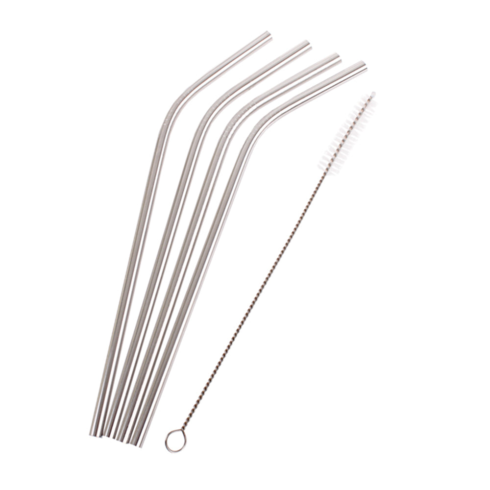 Appetito Stainless Steel Durable Bent Drinking Straws With Cleaning Brush (4 Pieces)