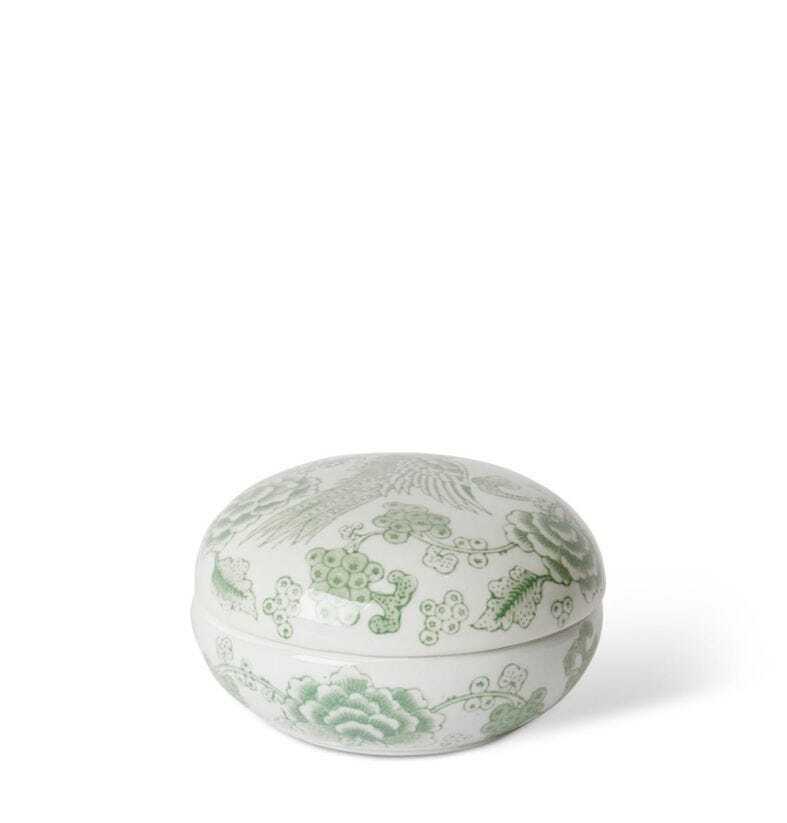 E Style Ming 15cm Porcelain Trinket Box Storage Tabletop Decor White/Green