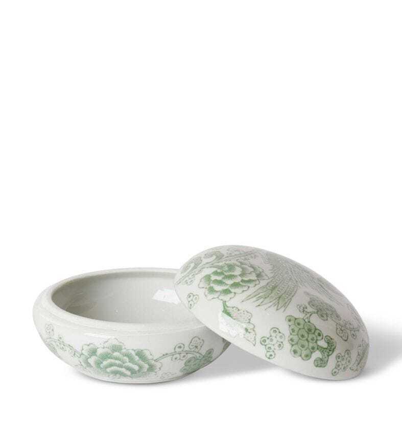 E Style Ming 15cm Porcelain Trinket Box Storage Tabletop Decor White/Green — image 2
