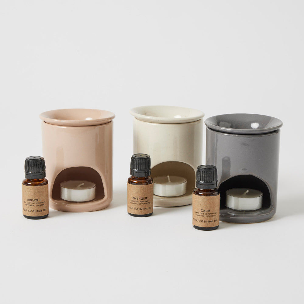Pilbeam Living Ritual Ceramic Oil Burner Set Tabletop Home/Kitchen Decor Grey — image 2