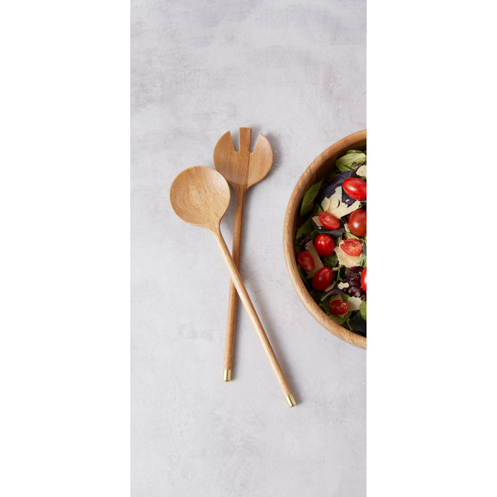 Davis & Waddell Acacia/Brass Spoon/Fork Salad Server Set 30x7cm Natural (2 Pieces) — image 2